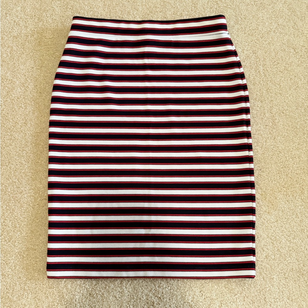 Leota White, Black & Red Striped Pencil Skirt